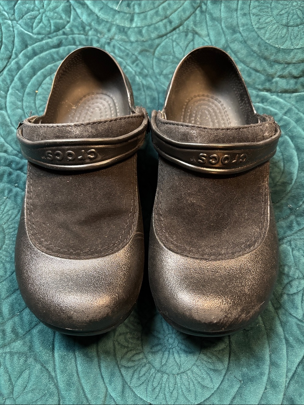 CROCS Black Suede-Trim Clog 10
